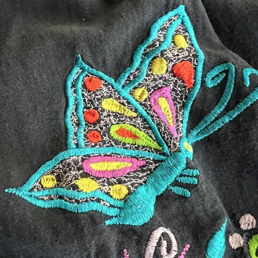 Artisan Mexican Embroidered Campesina Peasant Dress Girls 7-8 Black Boho